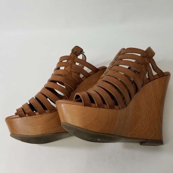 Natural Leather Woven Wedge Heel Sandals - Picture 7 of 8